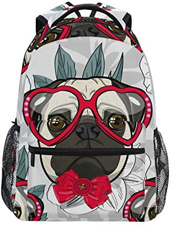 Rootti Rucksack Tasche Mops Hund Druck Daypack Canvas Schule mit Reise Bookbag Rucksack für Teenager Jungen Mädchen Herren und Damen