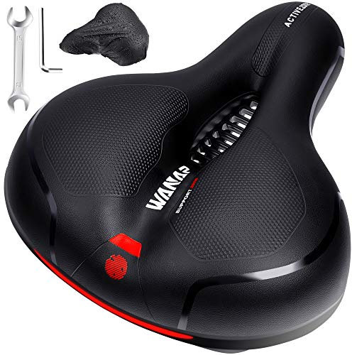 Wanap Fahrradsitz, Fahrradsattel Herren Bequem Breit 25 * 21cm, 9cm Dicke Weich Fahrradsattel Damen, Schwarz Wasserdichter Sattel für Cityrad Rennrad MTB, mit Regenschutz Werkzeugen