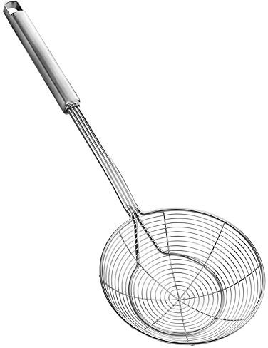 YFWOOD 5.5 Inch Spider Strainer Skimmer, Reinforced Double Coil Wire Skimmer with Large Handle Solid Stainless Steel Strainer Ladle,for Kitchen Deep Frying Food Spaghetti Noodle (1 - Piece)