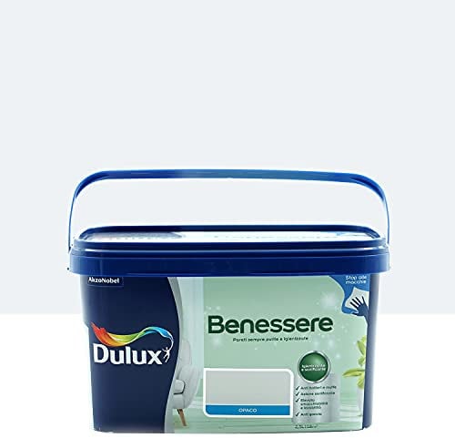 Dulux Benessere Pittura Colorata all'Acqua per Interni Superlavabile Anti Muffa Anti Batteri con Ioni D'Argento, 2.5 Litri, Grigio Nuvola, 2.5L