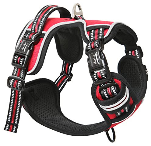 HEELE Hundegeschirr ohne Zug, Brustgeschirr für große Hund, einstellbares reflektierendes Hunde Geschirr, atmungsaktive Hundegeschirre mit gepolstertem Griff, No-Pull Dog Harness, Rot, L