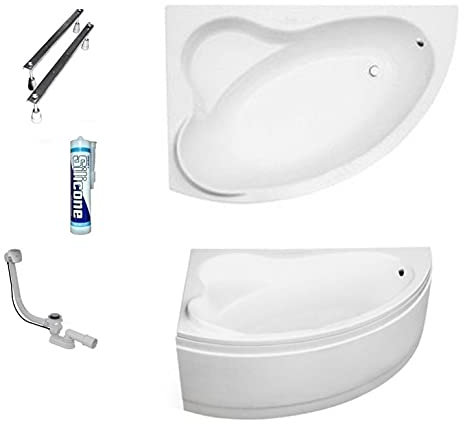 ECOLAM Baignoire d'angle acrylique Ada 140x90cm gauche, habillage en acrylique blanc, siphon, silicone. Belle forme Aspect moderne original produit
