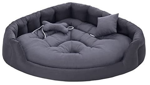 Salla Hundebett, wasserdichte und Kratzfeste Liegematte für Hunde, Schmutzabweisend, 2 Handgenähtes Hundekissen, Eckbett mit Quadratischem Kissen & Kissen in Knochenform, Graphit/Grau, 80 x 80 cm