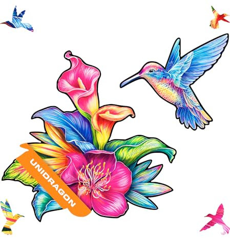 UNIDRAGON Original Holzpuzzle — Flüchtiges Kolibri, 300 Teile, King Größe 19 x 14.5 Zoll (48 x 37 cm) Schöne Geschenkverpackung, Einzigartige Form Erwachsene und Kinder