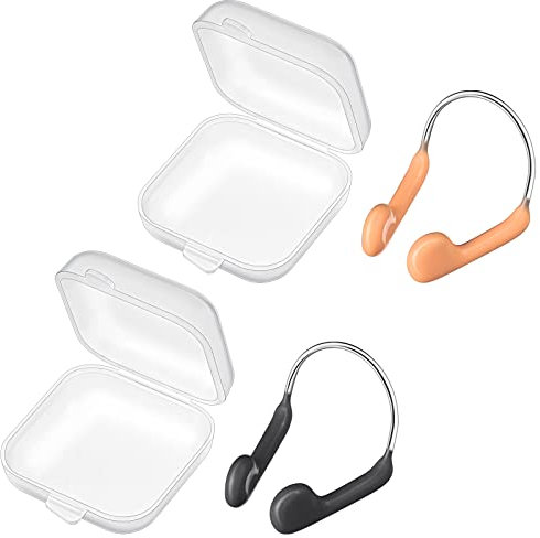 Weewooday 2 Stück Schwimmen Nasenclips für Erwachsene Nasenstöpsel zum Schwimmen Unisex Schwimmen Nasenklammern mit Aufbewahrungsbox für Wettbewerb Training Wassersport (Dunkelgrau und Beige)