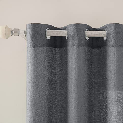 MIULEE 2er Set Voile Vorhang Sheer Leinenvorhang mit Ösen Transparente Unregelmäßige Textur Gardine Ösenschal Fensterschal Lichtdurchlässig für Schlafzimmer 225 x 140cm (H x B) Dunkelgrau