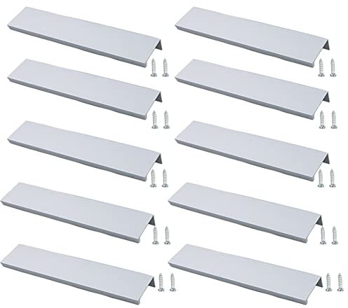 JNRFTY 10 Stück Silber Griffe Versteckt Modernes Möbelgriffe Küchengriffe Griffe schubladengriffe Aluminium Mit 20 Schrauben Küche Griffe Lochmitte 256MM