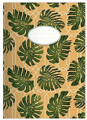 Kartenkaufrausch 1x Klassisch elegantes DIN A4 Schulheft, Rechenhefte mit tropischen Blättern in Beige Lineatur 7 (kariertes Heft)