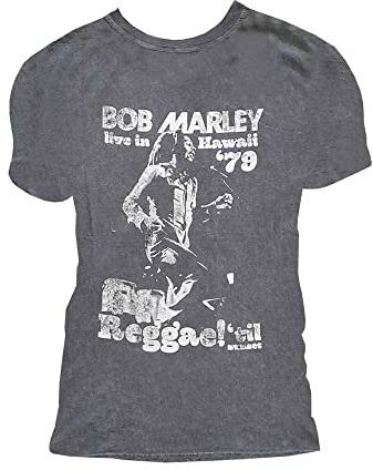 Bob Marley T Shirt Live in Hawaii Nue offiziell Herren Snow Wash Charcoal Grau