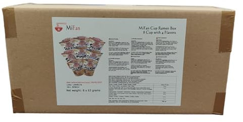 MiFan Ramen box - 8 Stück Nissin Cup Ramen Instant-Nudeln in verschiedenen Geschmacksrichtungen – Einfach zuzubereiten, lecker, ideal für Reisen und Outdoor-Aktivitäten