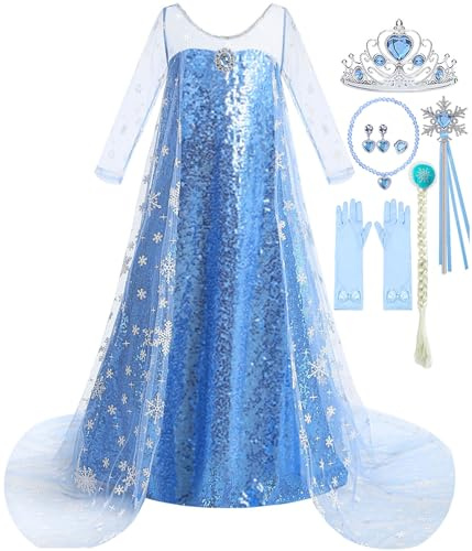 Tyidalin Prinzessin Blau Kostüm Mädchen Eisprinzessin Kleid Kinder Cosplay Karneval Halloween Party Geburtstag