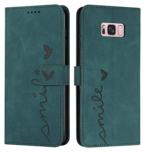 VEEMOS Klapphülle für Samsung Galaxy S8 / G950 Hülle Klappbar Handyhülle mit Kartenfach Ständer Schutzhülle Handy Tasche Leder Flip Book Case Cover Handytasche - Türkis