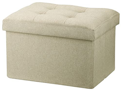LINMAGCO Kleiner Ottoman mit Stauraum, Fußstütze, Hocker unter dem Schreibtisch, kurzer Ottomane, zusammenklappbar, Leinenstoff, 40,6 x 30,5 x 30,5 cm