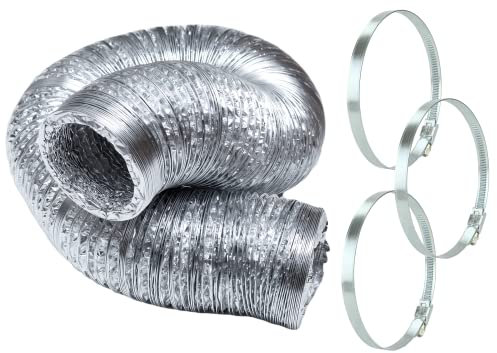 5m Long Flexible Aluminium Ducting and 3 Jubilee Clips Worm Drive 127mm Dia. (5 inch Dia.) Tumble Dryer Hose AC Extension Bathroom Fan Kitchen Extractor