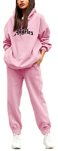 Tomwell Femmes Survêtement Casual Ensemble 2Pcs Suit Mode Ample Manches Longues Sweatshirt Hiver Chaude Sweats à Capuche + Jogging Pantalons Sportswear Femme Yoga Fitness F Rose S