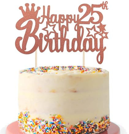 Tortendeko 25 Geburtstag Mann Frau, Roségold Glitzer 25. Kuchendeko Geburtstag, Happy 25. Geburtstagstorte Topper, Kuchen Topper 25 Frau, Happy 25th Birthday Cake Topper(Roségold)