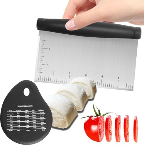 Edelstahl Teigschaber & Zerkleinerer - 15,2 cm Mehrzweck-Küchenwerkzeug mit Messmarkierungen, Schneider für Teig, Kuchen, Grillplatte und extra schüsselförmiger Schaber