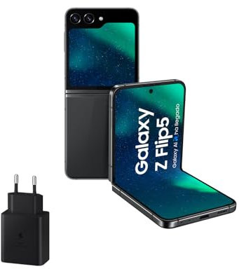Samsung Galaxy Z Flip5, 512 GB + Cargador 45W - Teléfono Móvil Plegable con IA, Smartphone Android Libre, 8GB de RAM, Diseño Plegable, Gris (Versión Española)
