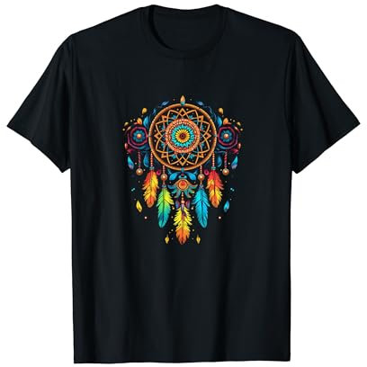 Cooler spiritueller Traumfänger mit bunten Federn T-Shirt