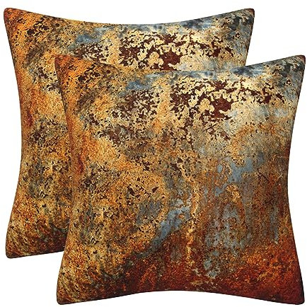 DILOXNSU Kissenbezug 50x50 2er Set Gold Braun Rost Deko Kissenbezüge Metall Rostig Sofakissen Samt Modern Kissenhülle Abstrakte Deko Kissen Aesthetic Couchkissen für Sofa Wohnzimmer Zierkissen