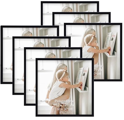 Giftgarden 7 Stück Bilderrahmen Quadratisch 30x30 cm, Schwarz Fotorahmen Collage Set für 20x20 cm Fotos mit Passepartout, Wand- oder Tischaufsteller