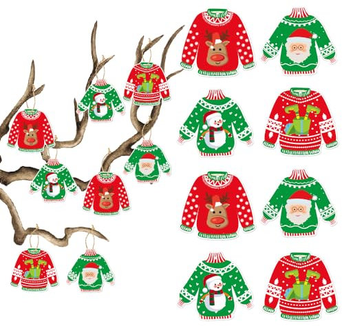 POPOYU Weihnachtsschmuck Papier Hängende,16 Stück 8 Stile Ugly Sweater Christbaumschmuck Papier Weihnachtsschmuck Baum,Weihnachten Geschenkanhänger Für Festliche Home Party Weihnachtsdeko