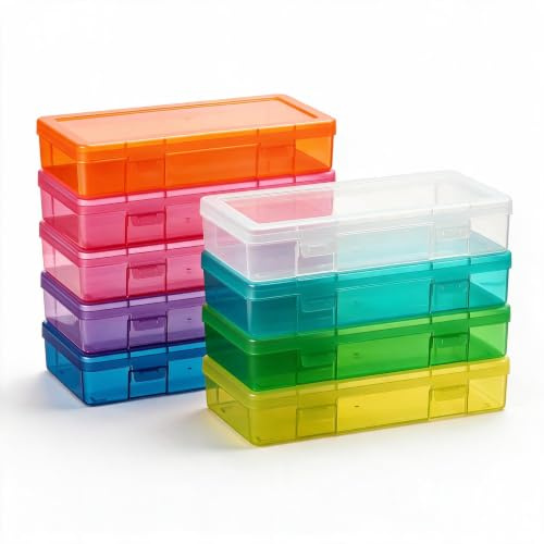 novelinks Medium Plastic Storage Boxes with Latching Lids – 9 Pack Stackable Craft Organizers for Supplies, Pencils, Crayons, Beads, Stationery & Classroom Use(9 Pack Medium -Color)