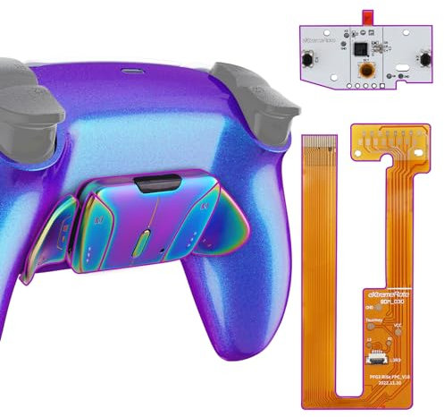 eXtremeRate RISE4 Remap Kit pour ps5 Manette BDM-030/040/050, Coque Arrière Redessinée avec 4 Palette Métal pour ps5 Manette BDM-030/040/050, Palette Métallique (RMB) Version, Métal Bleu Vert Violet