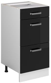 Vicco Küchenunterschrank R-Line, Schwarz Hochglanz/Weiß, 40 cm mit Schubladen, ohne Arbeitsplatte