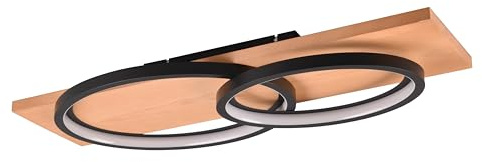 Trio Leuchten LED Deckenleuchte Barca 641110232, Metall Schwarz matt, Holz Kiefer naturbelassen, inkl. 30 Watt LED, Switch Dimmer |