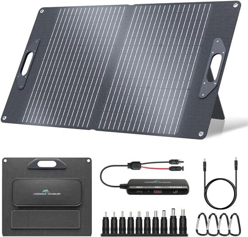 Ecosonique 60W/72W Portable Solar Panel with Detachable Power Hub, 18V MC-4/12V DC/USB-A & USB-C Solar Charger with Kickstand, ETFE & Handle Foldable Solar Panels for Camping