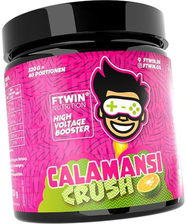 FTWIN HIGH VOLTAGE BOOSTER | Für GAMER und E-SPORTLER | REFLEX – FOCUS – ENERGY – ENDURANCE | 320 g = 40 Portionen (320 g, Calamansi Crush)