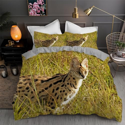 Bettwäsche 135x200 Wildes Tier Ozelot Bettwäsche Set 3D Bedruckte Bettbezug Set mit ReißVerschluss, Weich Flauschige Hypoallergen Bettbezug + 2 Kissenbezug