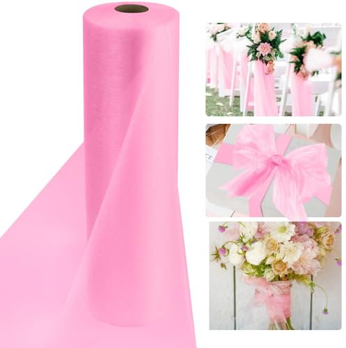 DECARETA Rouleau de Tulle Rose - Largeur 30cm, Longueur 50m - Ruban pour Voiture de Mariage, Fête, Anniversaire