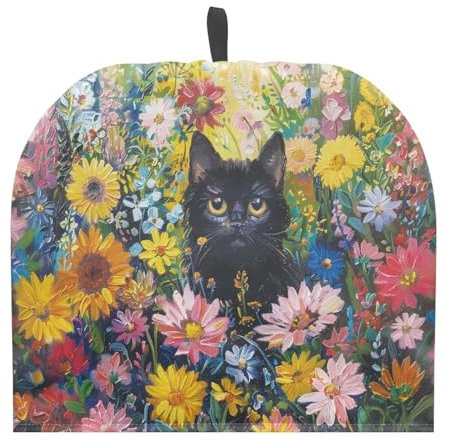 SCRAWLGOD Tetera con diseño floral de gato, acogedora, aislante, acogedora, para cocina, tetera, cubierta antipolvo, calentador de desayuno, para decoración del hogar, oficina, cocina