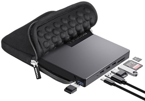 ROOFULL Lettore CD/DVD esterno USB 3.0 e USB-C, 8 in 1, lettore CD/DVD-ROM, lettore +/-RW, lettore di schede SD/TF + hub USB + custodia per computer portatile desktop PC Windows 11/10/8/7 Apple Mac