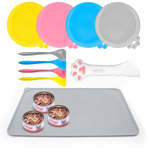 10 Pcs Universal Silicone Can Supplies Set - Covers, Spoons, Mat, Multifunctional Can Opener for Pets Dogs Cats