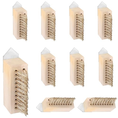 KOHAND 10 PCS Plated Copper Wire Patio Brush Head Replacement, 10 x 3.5 x 4 cm Weed Brush Head Wooden Block Paving Brush Head for Clean Weeds, Moss, Floor and Bricks Corners and Gap