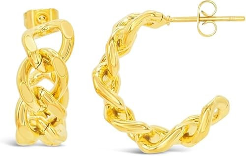 ARS-ARGENTI Creolen Ohrringe Damen Mädchen Sterling Silber 925 Gold 18K - hypoallergen (Anmutige Creolen im Kettendesign TAYLOR Edelstahl 18K vergoldet 22x8mm)