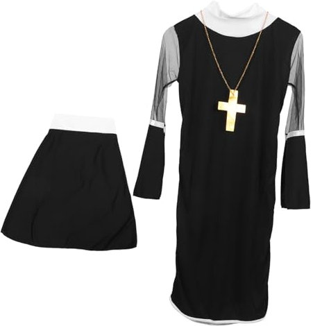 VALICLUD Nonnenkostüm Für Damen Halloween Kostüm Nonnenkleidung Partykleidung Cosplay Outfit Übergröße Faschingskostüm Bühnenauftritt Requisiten Accessoires Festival