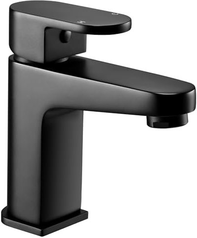Waschtischarmatur Badarmatur Einhand-Waschtischbatterie, Wasserhahn Bad mit Auslauf Höhe 85 mm, Mischbatterie aus Messing für Waschbecken, Modern Design, Matt Schwarz