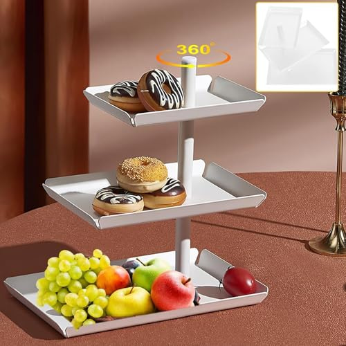Obstkorb Etagere mit 3 Etagen, 360° Drehbares bstschale Metall Obstkörbe Brotkorb für Dessert, Kuchen, Gebäck, Keks, Obst (weiß)