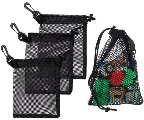 Bolsa de red negra con cordón, 8 bolsas de malla de nailon de 20 x 15 cm con cordón y clips, bolsas de almacenamiento portátiles para juguetes, deportes, almacenamiento, buceo, actividades al aire