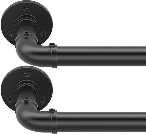 OEMQOBE Curtain Rods for Windows 60 to 120 Inches, Black Heavy Duty Industrial Curtain Rods 2 pack, Adjustable Wrap Around Blackout Curtain Rod, 1 Inch Indoor/Outdoor Curtain Rod