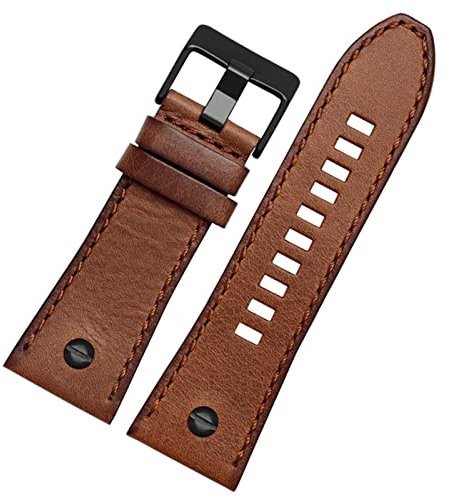 EAMOM Echtes Leder -Uhrband für Diesel Uhrengürtel DZ4476/4482 DZ7408 7406 4318 Riemen 22 24 26 28 mm großer Männer Handgelenk Uhr Band(15 Brown black,26mm)