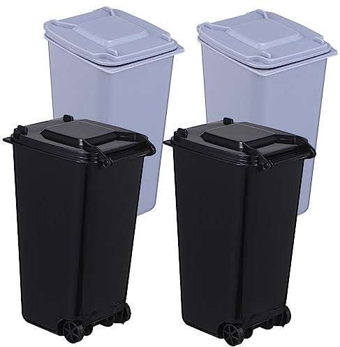 Ciieeo Mini Trash Can Wheelie Bins Set of 4 Desktop Wheelie Bins for Office Small Trash Cans for Tabletop and Desk