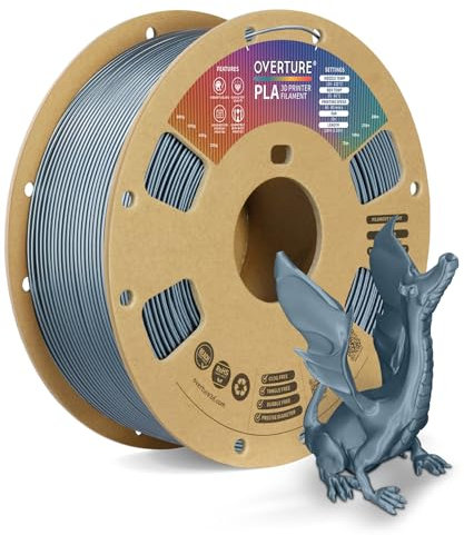 OVERTURE Filament PLA 1.75mm Aufgerüstet, 3D Drucker PLA Filament 1kg Spule (2.2 LBS), Maßgenauigkeit +/- 0.02mm (Metallic Grau)