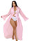 ohyeahlady Kimono Long Sexy Femme avec Fourrure Grande Taille Robe Kimono Chic Transparent Mariage Robe de Chambre Nuisette Dentelle Peignoir de Bain Lingerie de Nuit Cardigan avec Ceinture(M-L,Rose)