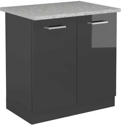 Vicco Armario bajo para Fregadero R-Line, Antracita Alto Brillo, 80 cm ET Mármol