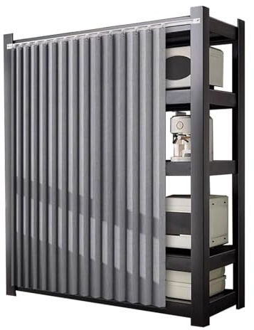Aocet Schrankvorhang für Küche, Staubdichter Vorhang für Offenes Regal, Regal Vorhang mit Gleitschiene, Schrank Vorhang zum Schieben - Selbstklebend, Wasserdicht, Anpassbar(Gray,Cabinet W80xH120cm)